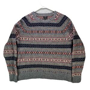 J. Crew Sweater Womens XL 100% Lambs Wool Fair Isle Nordic Crewneck Pullover